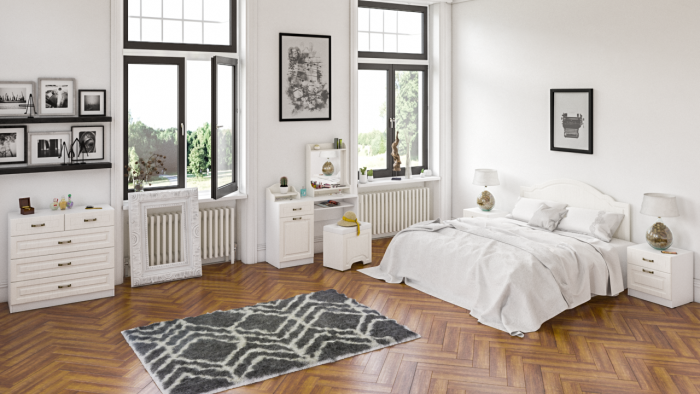 Ливерпуль Стол туалетный 12.46 + Полка 10.118 + Полка 10.117 + Пуф 14.02, цвет ясень ваниль/белый, НЕ универсальная сборка