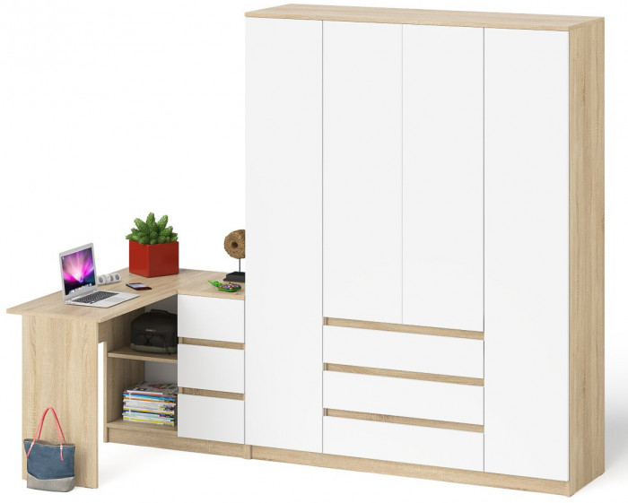 Мори компьютерный стол МС-16 правый + Шкаф МШ1600.1, дуб сонома/белый