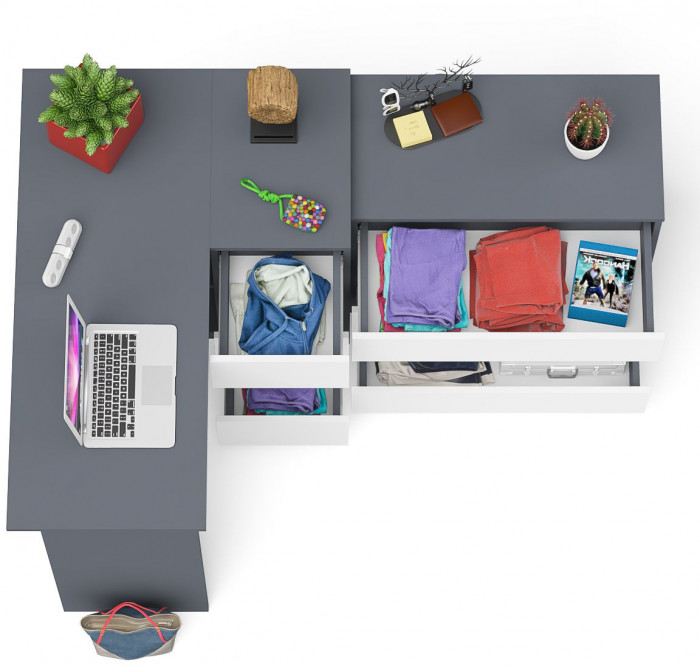 Мори Стол компьютерный МС-16 правый + Комод МК800.1, цвет графит/белый, ШхГхВ 204,8х84,9х76,6 см., выдвижные ящики справа, НЕ универсальная сборка