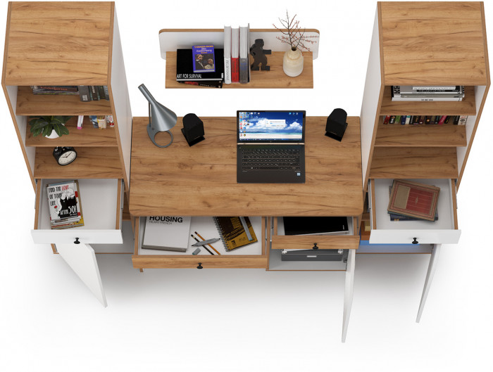 Вуди Компоновка № 08, белый премиум/дуб крафт золотой