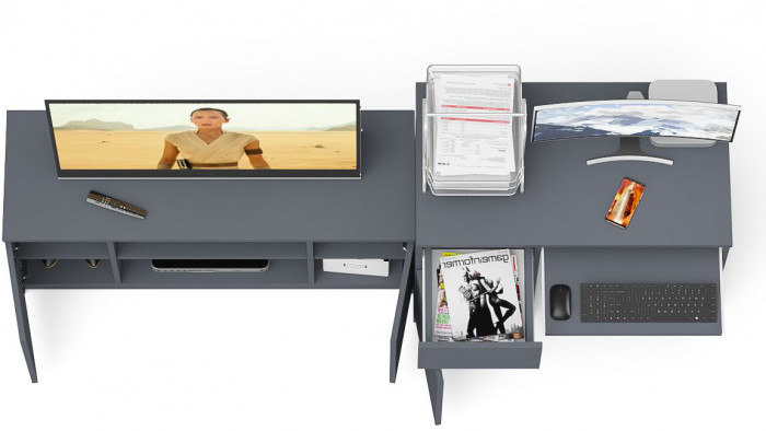 Мори компьютерный стол МС-1 левый + Тумба МТВ1200.1, графит