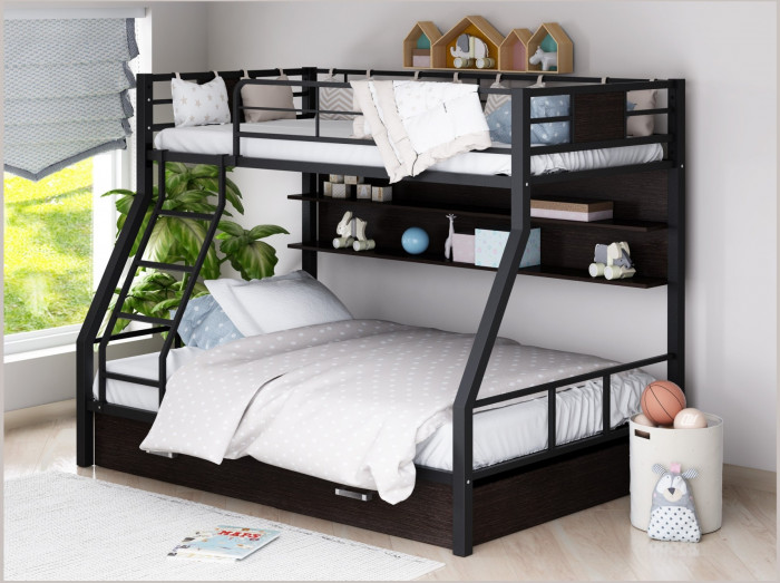 Двухъярусная кровать Гранада-1ПЯ, черная (ясень шимо темный, Слоновая кость)