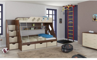 Детская двухъярусная кровать Дельта 20.01+23.02+25 (Голубой, Белый)